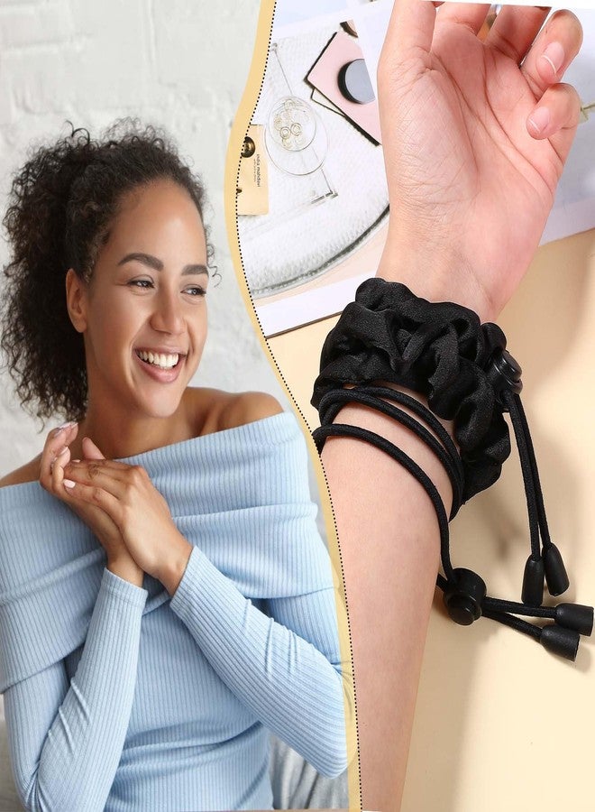 KFHENSOMR Adjustable Hair Ties 4 Pcs Black Large Satin Hair Ties for Afro Puff Thick Hairs Band Adjustable Loc Accessories for Black Women Soft Ponytail Holders for Medium Thick Thin Curly Hairs - Image 5